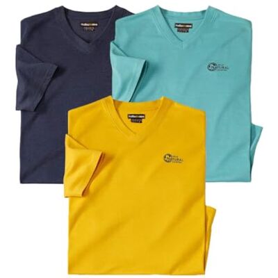 ATLAS FOR MEN Lote de 3 camisolas para homem com decote em V mangas curtas Disponível em tamanhos grandes ATLAS FOR MEN Lote de 3 camisolas para homem com decote em V mangas curtas Disponível em tamanhos grandes