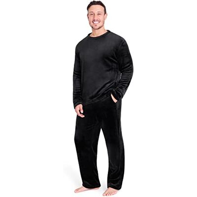 CityComfort Pijama de inverno para homem, pijama forro polar 2 peças de manga comprida, Preto CityComfort Pijama de inverno para homem, pijama forro polar 2 peças de manga comprida, Preto