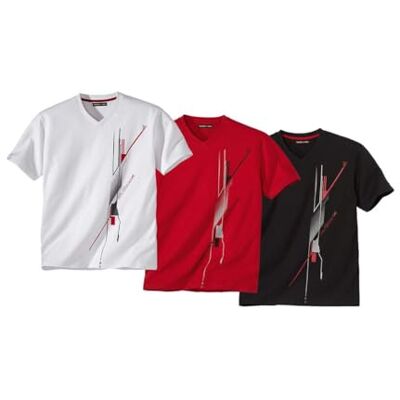 ATLAS FOR MEN Lote de 3 camisolas para homem com decote em V mangas curtas Disponível em tamanhos grandes ATLAS FOR MEN Lote de 3 camisolas para homem com decote em V mangas curtas Disponível em tamanhos grandes