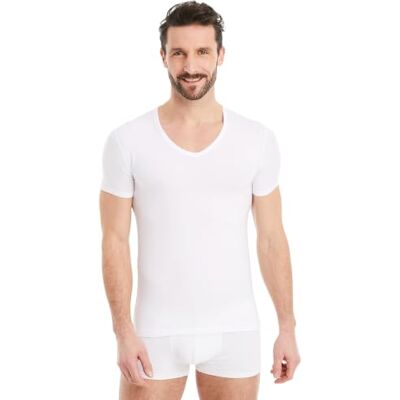 FINN T-shirt interior Business homem de manga curta com decote em V t-shirt interior de tecido original Lenzing® Modal a t-shirt debaixo de camisas e fatos, Branco FINN T-shirt interior Business homem de manga curta com decote em V t-shirt interior de tecido original Lenzing® Modal a t-shirt debaixo de camisas e fatos, Branco