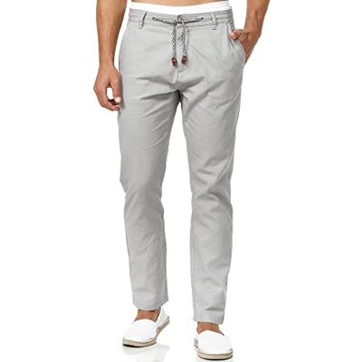 Indicode Homens Veneto Calças de Tecido de Linho e Algodão, Lt Grey, M Indicode Homens Veneto Calças de Tecido de Linho e Algodão, Lt Grey, M