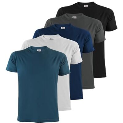 ALPIDEX T-Shirt T-shirts homem pack de 5 gola redonda 100 % algodão uniforme curto Shirt Men camisa de manga casual S M L XL XXL 3XL 4XL 5XL, tamanho: XXL, cor: Water ALPIDEX T-Shirt T-shirts homem pack de 5 gola redonda 100 % algodão uniforme curto Shirt Men camisa de manga casual S M L XL XXL 3XL 4XL 5XL, tamanho: XXL, cor: Water