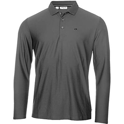 Calvin Homem de Manga Comprida, Polo de Golf Central, Carvão vegetal Calvin Homem de Manga Comprida, Polo de Golf Central, Carvão vegetal