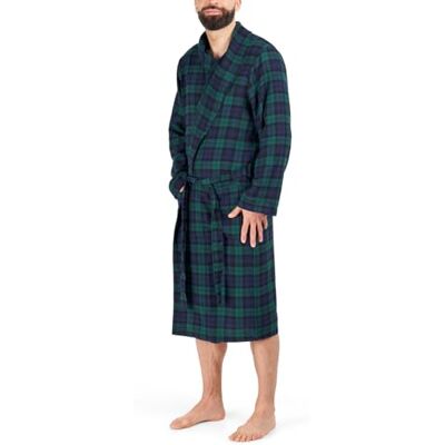 John Christian Robe leve para homem em algodão escovado, xadrez verde e azul marinho, Verde / azul, M John Christian Robe leve para homem em algodão escovado, xadrez verde e azul marinho, Verde / azul, M
