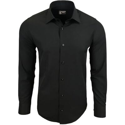Subliminal Mode Camisa de Vestir Masculina, Preto sólido, Pequeno Subliminal Mode Camisa de Vestir Masculina, Preto sólido, Pequeno