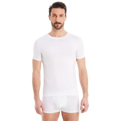 FINN T-shirt interior Business para homem de manga curta com gola redonda t-shirt interior de tecido original Lenzing® Modal a t-shirt debaixo de camisas e fatos, Branco FINN T-shirt interior Business para homem de manga curta com gola redonda t-shirt interior de tecido original Lenzing® Modal a t-shirt debaixo de camisas e fatos, Branco