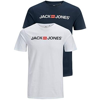 JACK & JONES Pacote de 2 t-shirts para homem, branco/marinha blazer, M (UE) JACK & JONES Pacote de 2 t-shirts para homem, branco/marinha blazer, M (UE)