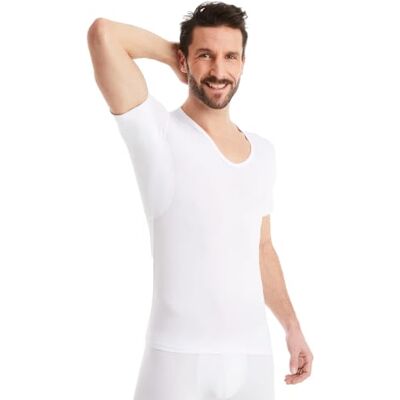 FINN T-shirt anti-suor para homem com decote em V e adesivos anti-suor contra a transpiração intensa t-shirt interior com proteção garantida contra manchas de suor e mau odor, Branco FINN T-shirt anti-suor para homem com decote em V e adesivos anti-suor contra a transpiração intensa t-shirt interior com proteção garantida contra manchas de suor e mau odor, Branco
