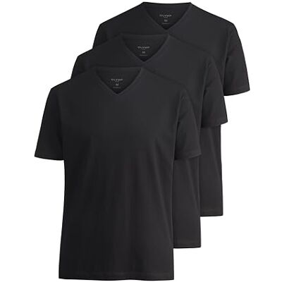 OLYMP Conjunto de 3 t-shirts interiores para homem, 3 unidades, monocromático, 924, corte moderno, Preto e vinho:, M OLYMP Conjunto de 3 t-shirts interiores para homem, 3 unidades, monocromático, 924, corte moderno, Preto e vinho:, M