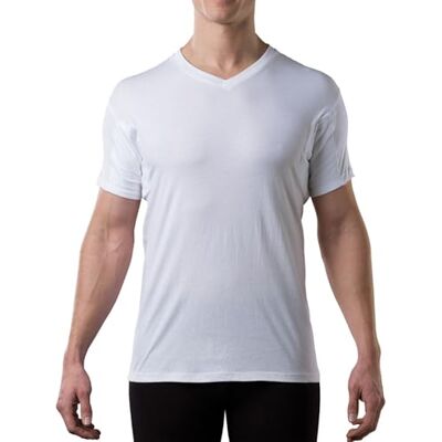 Tee T-shirt interior anti-suor com reforço nas axilas, corte regular decote em V, Branco, XXL Tee T-shirt interior anti-suor com reforço nas axilas, corte regular decote em V, Branco, XXL