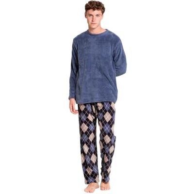 TRAMAS+ Pijama homem inverno coral manga comprida polar calças compridas XL, vermelho azul TRAMAS+ Pijama homem inverno coral manga comprida polar calças compridas XL, vermelho azul