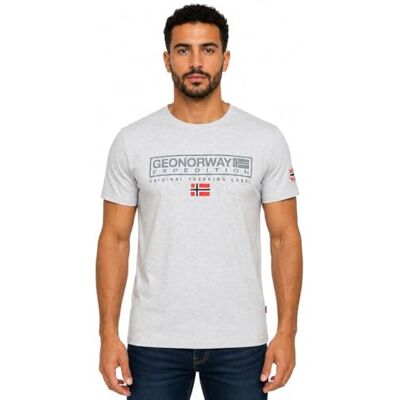 Geographical Norway Jasic Men t-shirt homem manga curta algodão decote redondo estampado frontal bandeira detalhe lateral estilo casual leve confortável verão roupa homem moderna Geographical Norway Jasic Men t-shirt homem manga curta algodão decote redondo estampado frontal bandeira detalhe lateral estilo casual leve confortável verão roupa homem moderna