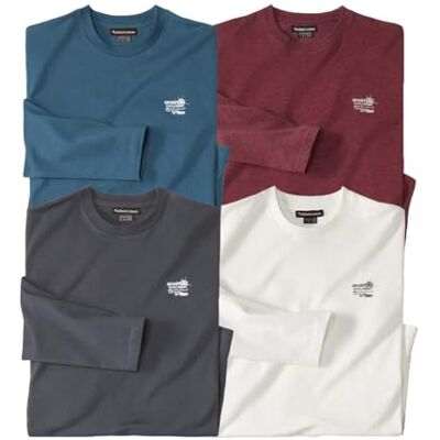 ATLAS FOR MEN Lote de 4 camisolas para homem manga comprida gola redonda Disponível em tamanhos grandes ATLAS FOR MEN Lote de 4 camisolas para homem manga comprida gola redonda Disponível em tamanhos grandes