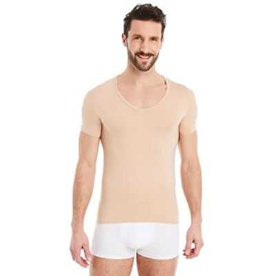 FINN T-shirt interior Business homem de manga curta com decote em V t-shirt interior de tecido original Lenzing® Modal a t-shirt debaixo de camisas e fatos, Cor pele FINN T-shirt interior Business homem de manga curta com decote em V t-shirt interior de tecido original Lenzing® Modal a t-shirt debaixo de camisas e fatos, Cor pele