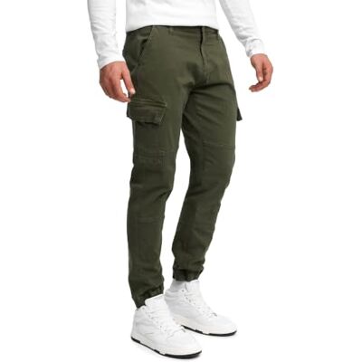 Indicode Homens August Calças cargo de algodão com 6 bolsos, Army, S Indicode Homens August Calças cargo de algodão com 6 bolsos, Army, S