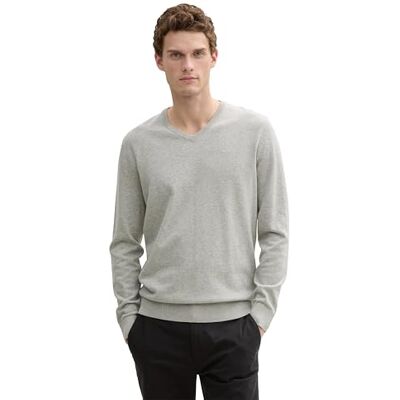 Tom Tailor , Camisola básica com decote em V para homem, Cinzento (14427 Light Soft Grey Melange), 3XL Tom Tailor , Camisola básica com decote em V para homem, Cinzento (14427 Light Soft Grey Melange), 3XL