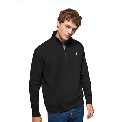 Polo Club Camisola de Homem 100% Algodão Fecho de Meia Zíper Sweatshirt Zipper Neck Casual, Preto, Unissexo médio Polo Club Camisola de Homem 100% Algodão Fecho de Meia Zíper Sweatshirt Zipper Neck Casual, Preto, Unissexo médio