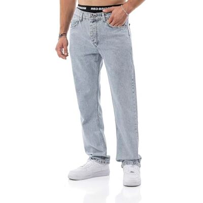 RED BRIDGE by Diga – Calças de ganga, calças de ganga de corte reto em estilo de 5 bolsos, jeans clássicos de corte reto de algodão para lazer e uso diário, azul claro, 32 W/32 L RED BRIDGE by Diga – Calças de ganga, calças de ganga de corte reto em estilo de 5 bolsos, jeans clássicos de corte reto de algodão para lazer e uso diário, azul claro, 32 W/32 L