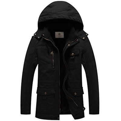 WenVen Casaco de algodão para homem à prova de vento parka casual militar clássico parka capuz grosso removível com pêlo caçadora entretempo bolsos múltiplos WenVen Casaco de algodão para homem à prova de vento parka casual militar clássico parka capuz grosso removível com pêlo caçadora entretempo bolsos múltiplos