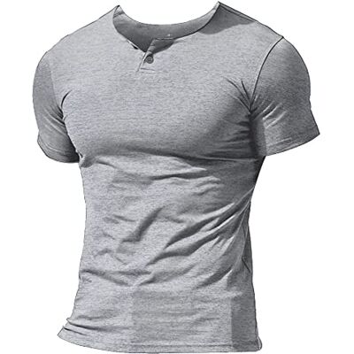 Muscle Alive Camisas Casuais de Manga Curta para Homens, Estilo Solteiro, Botão com Abertura, Gola em V, Algodão Muscle Alive Camisas Casuais de Manga Curta para Homens, Estilo Solteiro, Botão com Abertura, Gola em V, Algodão