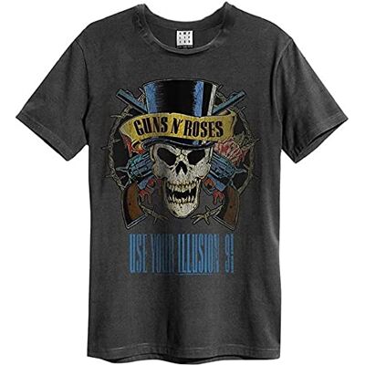 Amplified Guns n Roses T-shirt para homem com a frase "Use Your Illusion", carbono, M Amplified Guns n Roses T-shirt para homem com a frase "Use Your Illusion", carbono, M