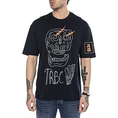 RED BRIDGE T-shirt para homem com mangas curtas corte oversize decote redondo algodão caveira, azul, XXL RED BRIDGE T-shirt para homem com mangas curtas corte oversize decote redondo algodão caveira, azul, XXL