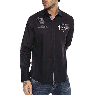RED BRIDGE Camisa moderna bordada de manga comprida para homem, Azul escuro, L RED BRIDGE Camisa moderna bordada de manga comprida para homem, Azul escuro, L