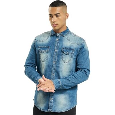 Brandit Riley Denim homem camisa de ganga azul regular, azul Brandit Riley Denim homem camisa de ganga azul regular, azul