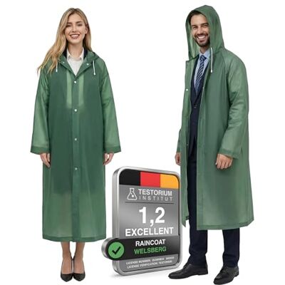 welsberg Poncho impermeável para chuva com capuz e mangas, roupa de capa de chuva impermeável reutilizável para adultos unissexo, tamanho único (FR/ES, letras, tamanho único, regular, verde) welsberg Poncho impermeável para chuva com capuz e mangas, roupa de capa de chuva impermeável reutilizável para adultos unissexo, tamanho único (FR/ES, letras, tamanho único, regular, verde)
