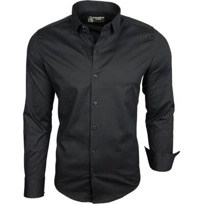 Subliminal Mode Camisa masculina de corte justo com gola e manga bicolor com um fácil engomar de manga comprida casual S500, Cor preta., Pequeno Subliminal Mode Camisa masculina de corte justo com gola e manga bicolor com um fácil engomar de manga comprida casual S500, Cor preta., Pequeno