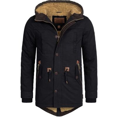 Indicode Homens Barge casaco de inverno com capuz e forro de peluche, Preto Indicode Homens Barge casaco de inverno com capuz e forro de peluche, Preto