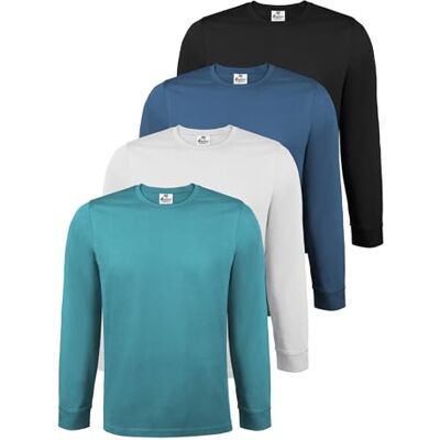 ALPIDEX T-shirt homem manga comprida pack de 4 100 % algodão básico liso algodão elástico decote redondo t-shirt interior, Água, XXL ALPIDEX T-shirt homem manga comprida pack de 4 100 % algodão básico liso algodão elástico decote redondo t-shirt interior, Água, XXL