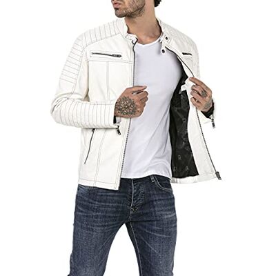 RED BRIDGE Casaco de couro sintético para homem, moda casual, preto, Branco, L RED BRIDGE Casaco de couro sintético para homem, moda casual, preto, Branco, L