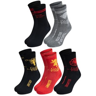 United Conjunto de 5 pares de meias masculinas de Game of Thrones, preto, vermelho e cinza, tamanho 40-45, meias para homem, multicoloridas, 40-45 United Conjunto de 5 pares de meias masculinas de Game of Thrones, preto, vermelho e cinza, tamanho 40-45, meias para homem, multicoloridas, 40-45
