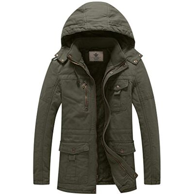 WenVen Casaco de algodão para homem à prova de vento parka casual militar clássico parka capuz grosso removível com pêlo caçadora entretempo bolsos múltiplos WenVen Casaco de algodão para homem à prova de vento parka casual militar clássico parka capuz grosso removível com pêlo caçadora entretempo bolsos múltiplos