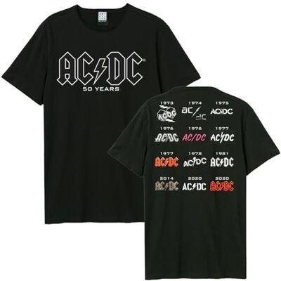 Amplified T-shirt da faixa de aniversário 50 anos ACDC History Back Print, preto, S Amplified T-shirt da faixa de aniversário 50 anos ACDC History Back Print, preto, S