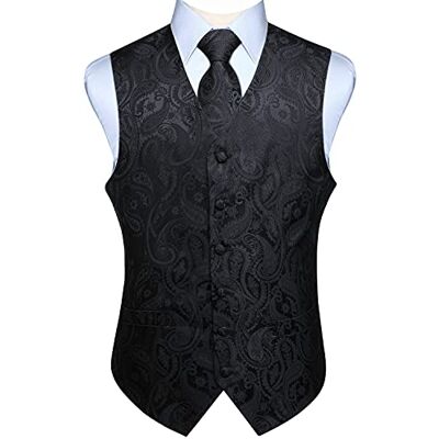 Enlision Colete e gravata floral jacquard paisley para homem e fato de colete quadrado, Preto, 3XL Enlision Colete e gravata floral jacquard paisley para homem e fato de colete quadrado, Preto, 3XL
