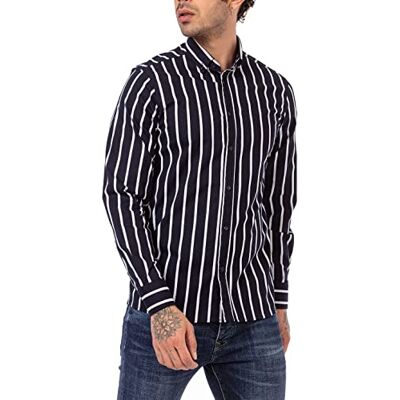 RED BRIDGE Redbridge Camisa de manga comprida com design às riscas para homens, azul, XXL RED BRIDGE Redbridge Camisa de manga comprida com design às riscas para homens, azul, XXL