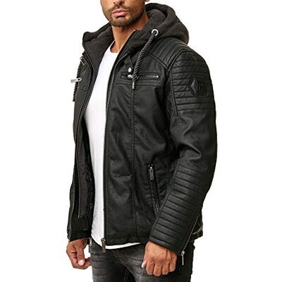 RED BRIDGE Casaco de couro sintético para homem com capuz, Preto RED BRIDGE Casaco de couro sintético para homem com capuz, Preto