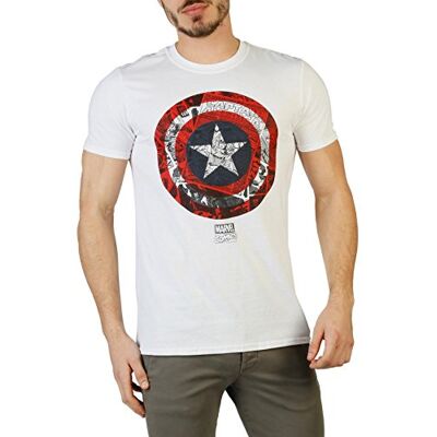 Marvel T-shirt Captain America Comic Shield para homem, branca, tamanho M UK Marvel T-shirt Captain America Comic Shield para homem, branca, tamanho M UK
