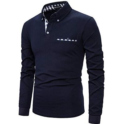 YCUEUST Polo homem manga comprida t-shirt clássica xadrez pescoço t-shirt, A-azul, XL YCUEUST Polo homem manga comprida t-shirt clássica xadrez pescoço t-shirt, A-azul, XL