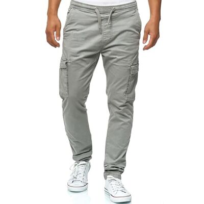 Indicode Homens Broadwick Calças cargo de algodão com 6 bolsos, Lt Grey, XXL Indicode Homens Broadwick Calças cargo de algodão com 6 bolsos, Lt Grey, XXL
