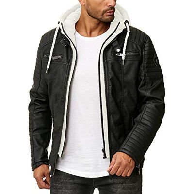 RED BRIDGE Casaco de imitação de couro para homem com capuz preto-branco XL RED BRIDGE Casaco de imitação de couro para homem com capuz preto-branco XL