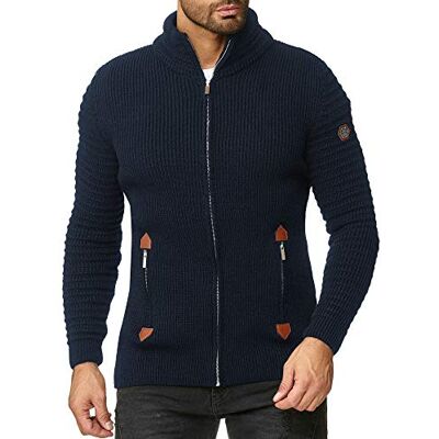RED BRIDGE Casaco de malha para homem pulôver camisola com fecho de correr e gola alta Basic Luxury, azul, L RED BRIDGE Casaco de malha para homem pulôver camisola com fecho de correr e gola alta Basic Luxury, azul, L