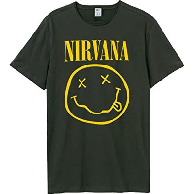 Amplified Nirvana-Smiley T-shirt para homem, Cinzento (Charcoal Cc), XL Amplified Nirvana-Smiley T-shirt para homem, Cinzento (Charcoal Cc), XL