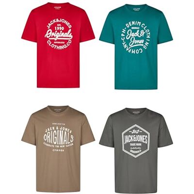 JACK & JONES JJLINO T-shirt de manga curta com decote redondo, corte regular, estampado de verão, 100% algodão, pack de 2, XL JACK & JONES JJLINO T-shirt de manga curta com decote redondo, corte regular, estampado de verão, 100% algodão, pack de 2, XL