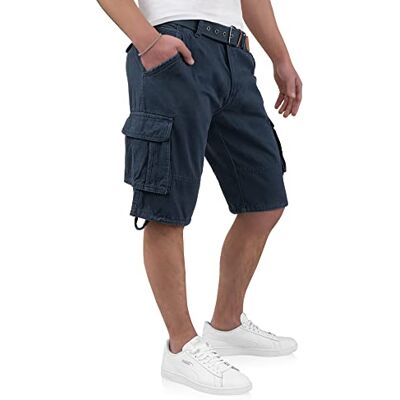Indicode Kjeld Calções cargo para homem com 6 bolsos, inclui cinto de tecido de algodão 100%, bermudas de verão, calções para homem, calções cargo curtos de verão, Azul Marinho, XXL Indicode Kjeld Calções cargo para homem com 6 bolsos, inclui cinto de tecido de algodão 100%, bermudas de verão, calções para homem, calções cargo curtos de verão, Azul Marinho, XXL