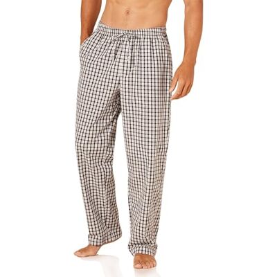 Amazon Essentials Calças de Pijama de Tecido de Corte Reto com Bolsos Homem, Preto Cinza Xadrez Escocês, S Amazon Essentials Calças de Pijama de Tecido de Corte Reto com Bolsos Homem, Preto Cinza Xadrez Escocês, S