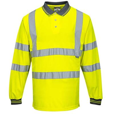 Portwest Polo de manga comprida de alta visibilidade, tamanho: 5XL, cor: Amarelo, Portwest Polo de manga comprida de alta visibilidade, tamanho: 5XL, cor: Amarelo,