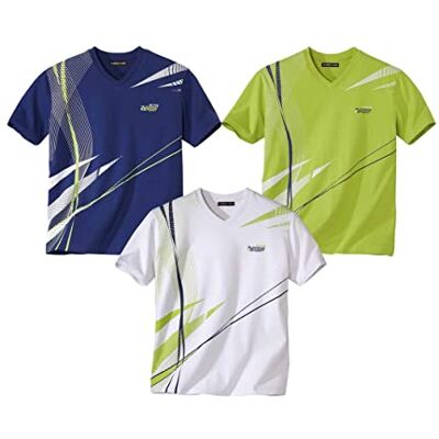ATLAS FOR MEN Lote de 3 camisolas para homem com decote em V mangas curtas Disponível em tamanhos grandes ATLAS FOR MEN Lote de 3 camisolas para homem com decote em V mangas curtas Disponível em tamanhos grandes